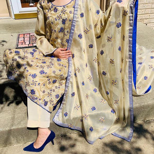Golden and Electric blue 3 piece kameez trouser